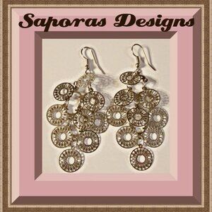 Silver Tone Dangle Chandelier Round Circle Earrings Native Ethnic Tribal Style